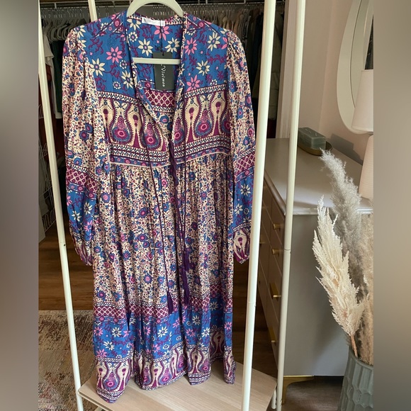 Boho hippie chic beach midi dress in cobalt blue and purple paisley - Picture 1 of 4